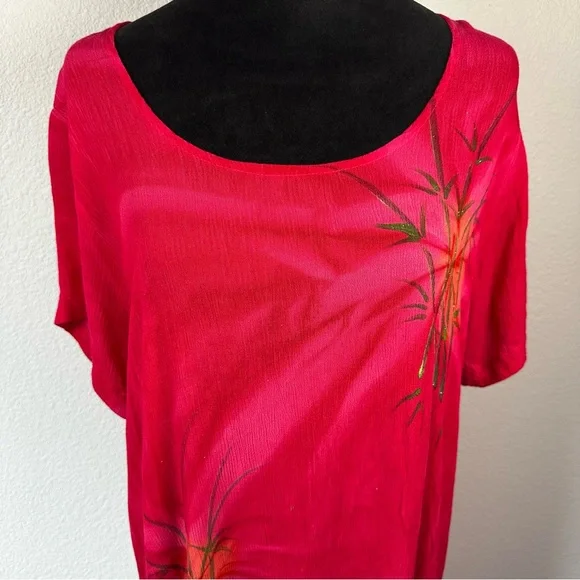Tropical Batik Pink Rayon Tunic Dress Bamboo Print One Size - Picture 5 of 15
